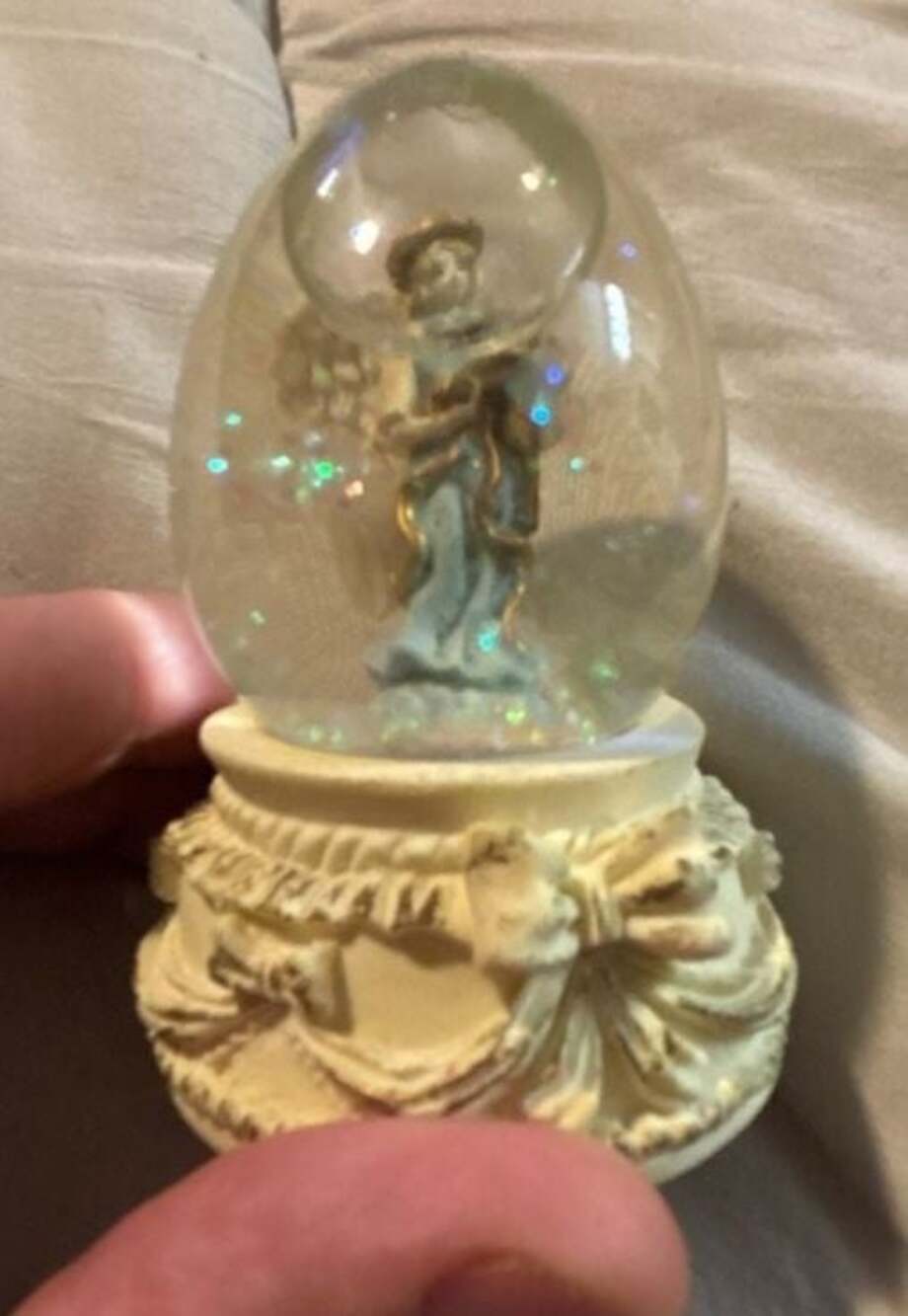 Vintage Miniature Angel Snow Globe with Ornate Bow Base